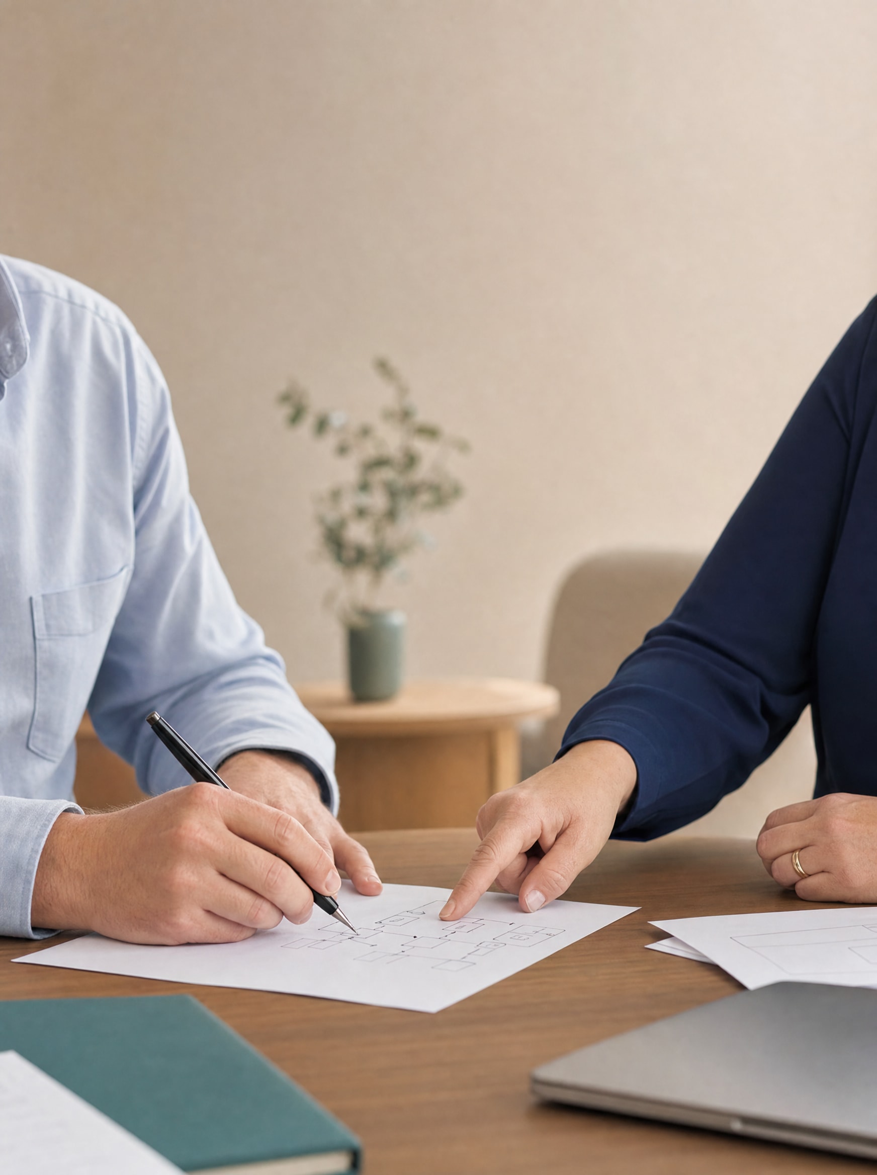 A software builder and clinic manager mapping a practice workflow together